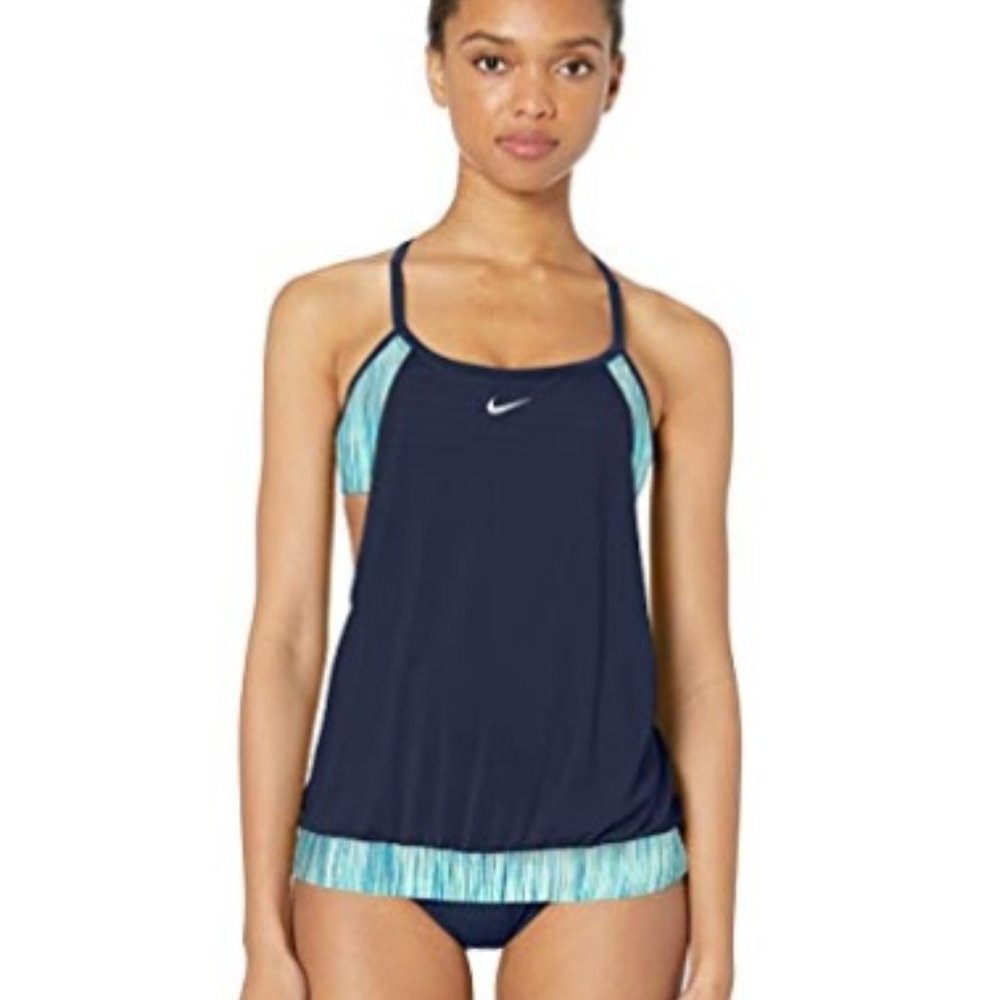 NIKE Layered Sport Tankini Swimsuit Set Blue Navy - Picture 2 of 3